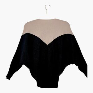 Black Cream Colorblock Dolman Sweater Batwing Sleeve Knit Top Medium